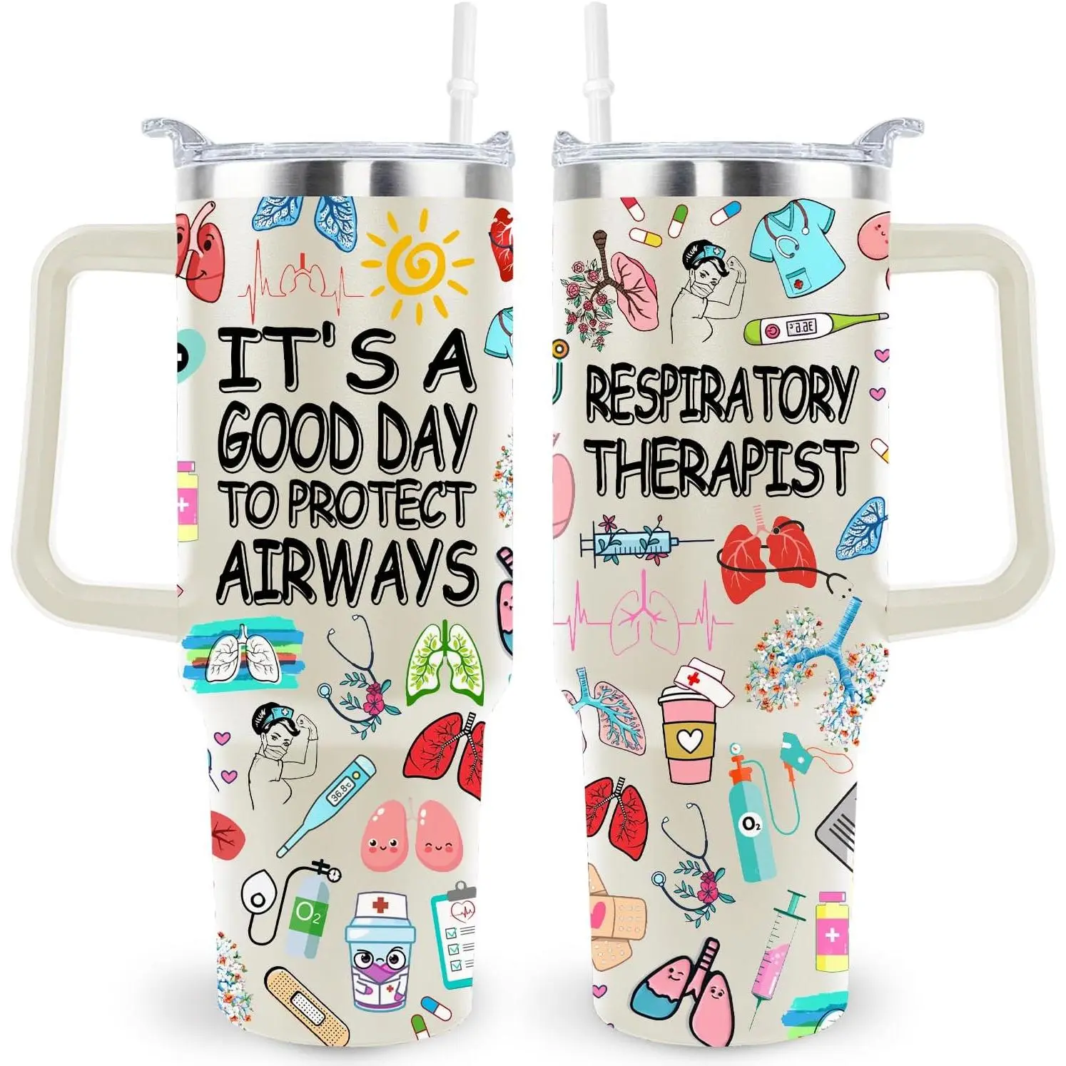 40 Oz Respiratory Therapist Tumbler Cup Respiratory Therapist Gifts Stainless Steel Insulated Travel Coffee Mug with Handle Respiratory Therapist Week Gifts for Women Men, Flasks, Portable