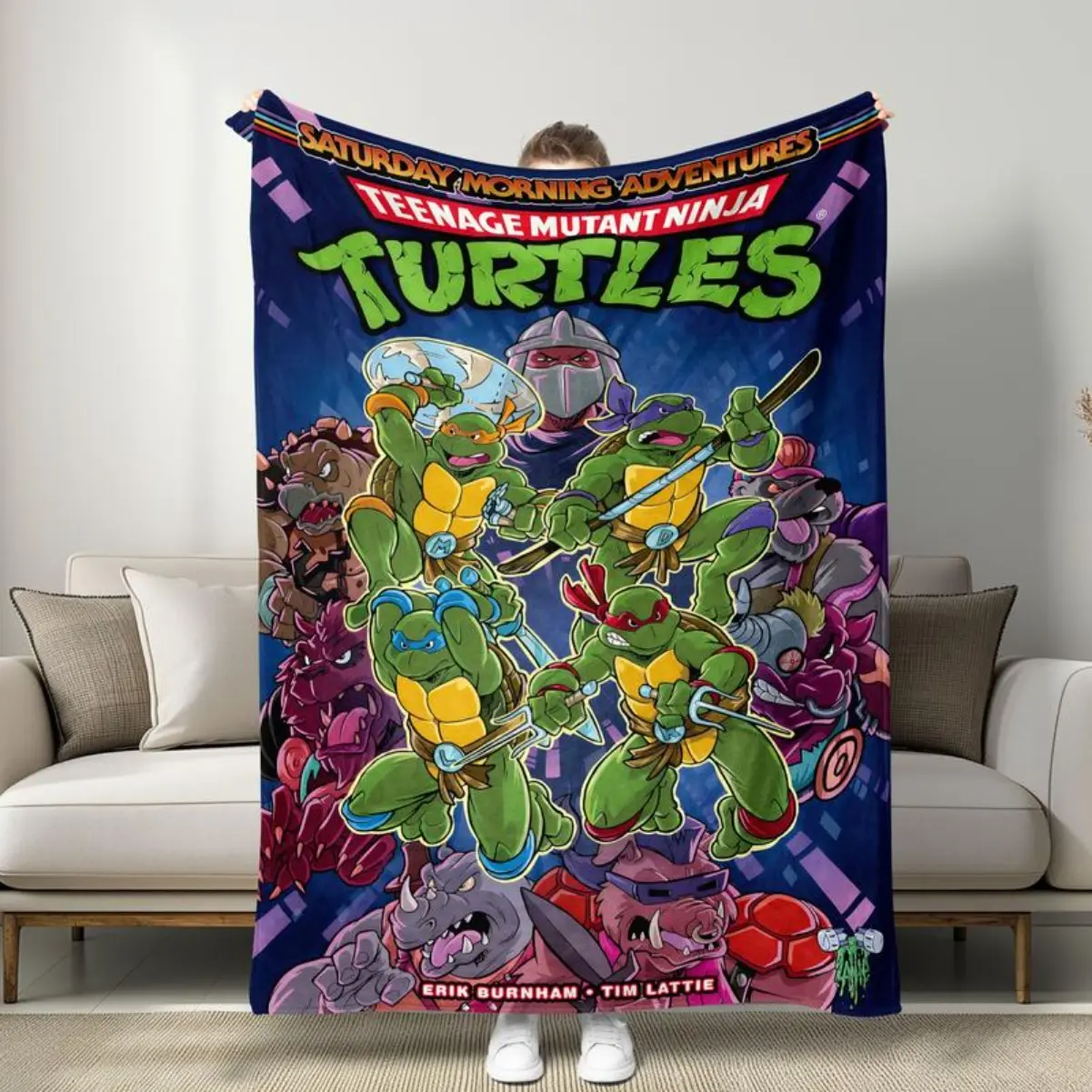 Ninja Turtle Blanket, Cool Design Showcases Ninja Turtles, Sofa Throw Blanket, Collectible Item, Don't Miss Out on This Action-Packed Accessory! Christmas gift Dream Weave Home