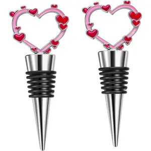 2 Pack  Stoppers for  Bottles, Zinc Alloy   and Beverage Cute Bottle Stopper,   Corks and Tinplate Box For Gifts (Heart)