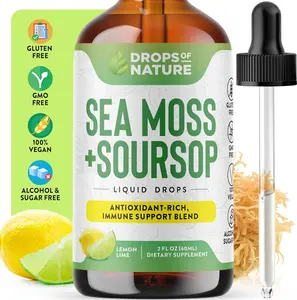 Soursop Liquid with Sea Moss Supplement - Vegan & More Concentrated Than Sea Moss Gel - Easily Mix with Drinks - Soursop Liquid Drops for Hydration & Immune Support (Lemon Lime, 60mL)