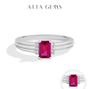 ATTAGEMS Luxury Lab-Created Ruby Moissanite Ring for Women S925 Sterling Silver GIft Birthday Party Fine Jewelry R334