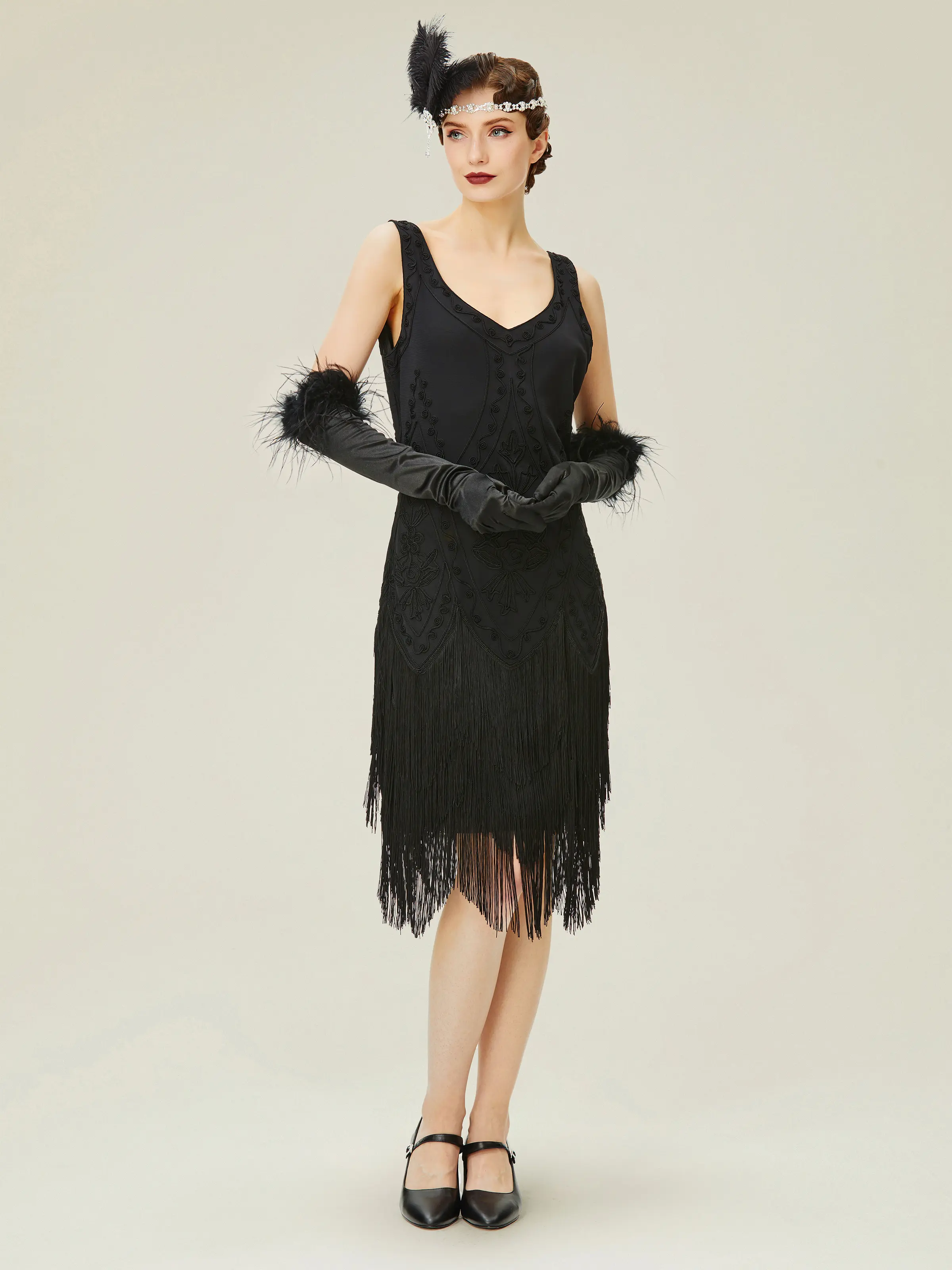 BABEYOND 1920s Flapper Dress Roaring 20s Great Gatsby Costume Dress Fringed Embellished Dress party maxi