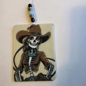 Cowgirl Car Freshie With Caribbean Escape Scent Featuring Skeleton in Cowboy Hat Design Sublimated Air Freshener Tiktok Freshies Western Charm in Your Car