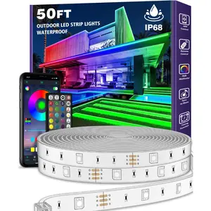 Outdoor LED Strip Lights Waterproof,Music Sync RGB IP68 Outside Led Light Strips Waterproof with App and Remote,Exterior Led Rope Lights for Deck,Balcony,Roof,Garden,Pool (50FT)