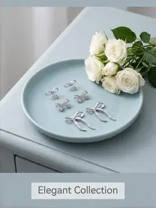 Alone Luna 3-Piece Elegant Bowknot Earrings Set, Simple Chic Daily Wear Jewelry, Unique High-End Studs, Fashion Accessory, Valentine's Day Gift