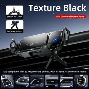 15W Wireless  Fast-Charging Car Phone Mount for Foldable & Regular Smartphones, Super Stable Car Air Vent Phone Mount with Hook & Clip，One-Button 90° Rotation，One-Button Automatic Clamping，Compatible with iPhone, Samsung, Google and Other Smartphones