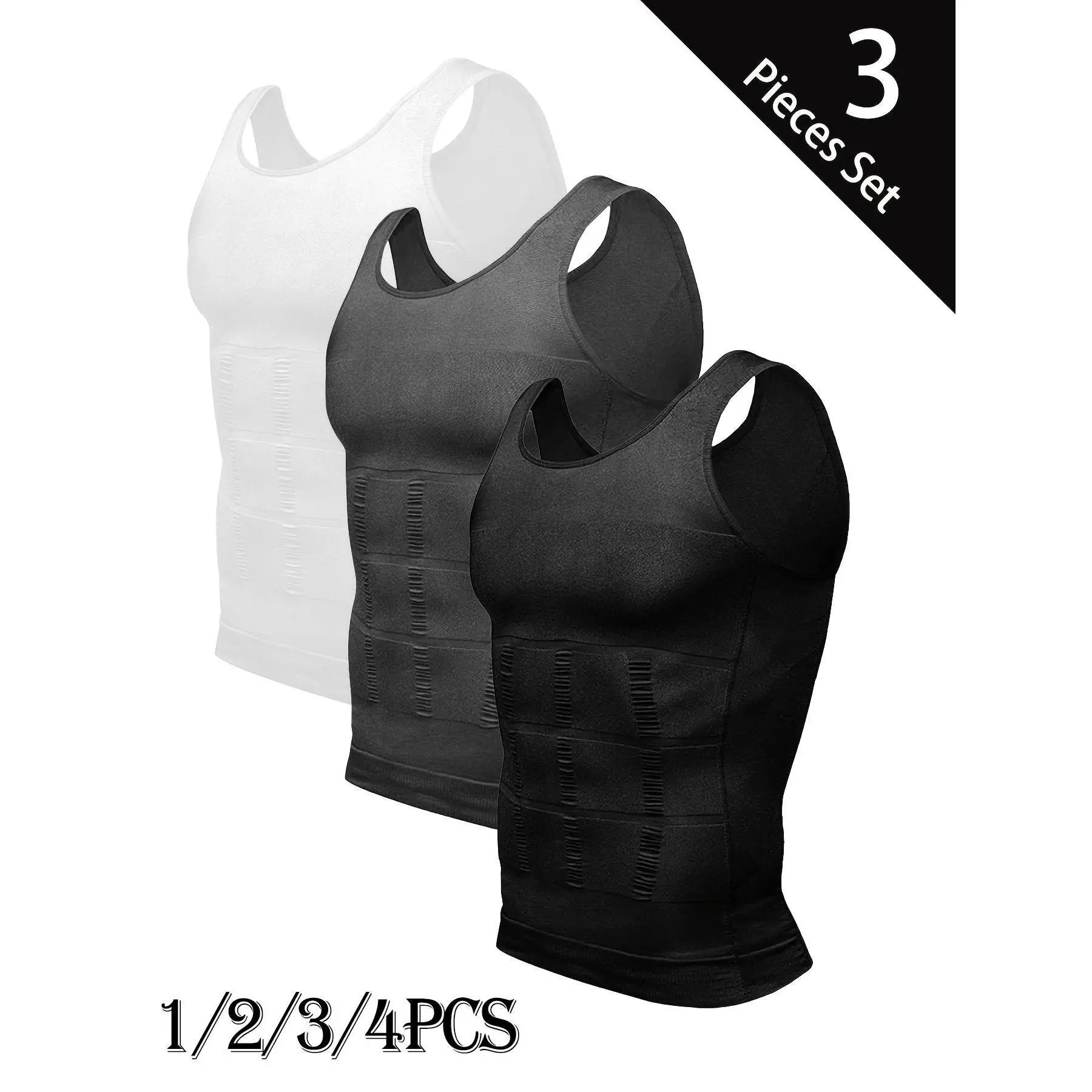 Men's Compression Tank Top Body Shaper, 1-4 Pack Tummy Control Workout Vest, Seamless Lightweight Athletic Sleeveless Undershirt, Workout Gear, Athletic Sleeveless Men's Sports Vest, Fitted Athletic Men's Sports Vest