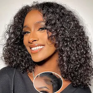 Curly 6x4 Ready To Wear Glueless Wigs Human Hair Pre Cut HD Lace 180% Density Kinky Curly Lace Front Wig Human Hair Pre Plucked With Natural Hairline For Women