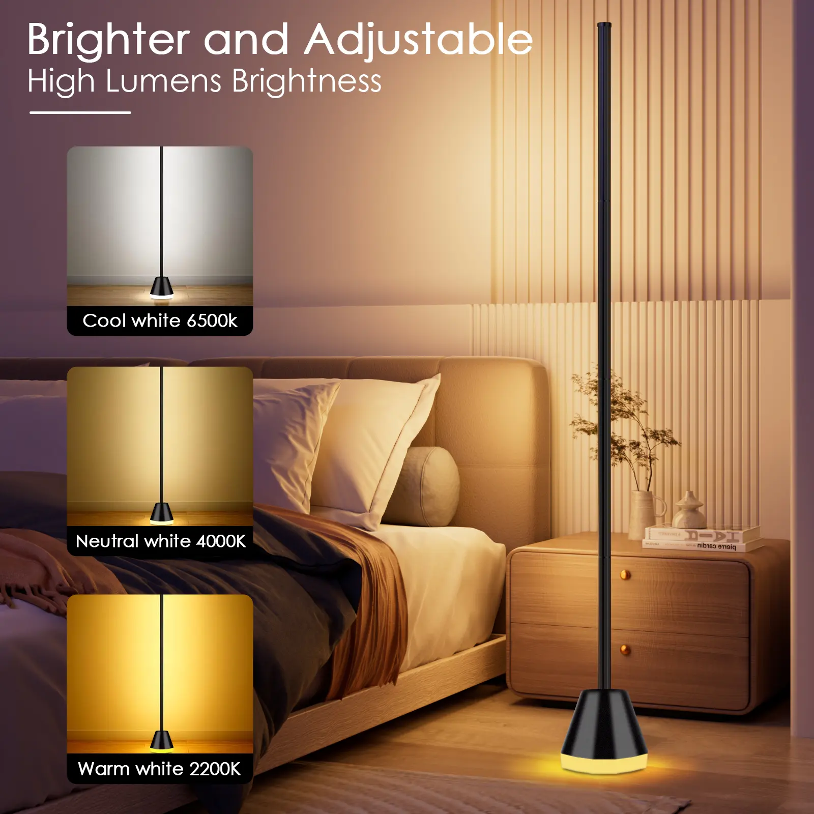 Modern RGB LED Corner Floor Lamp with Corner Base - Remote & App Control, 16M Colors, 68 Lighting Scenes, Music Sync, Timer Setting, Indoor Home Decor for Living Room, Gamers
