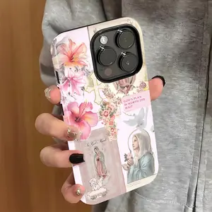 Virgin Mary Pattern Phone Case , Shockproof Rugged Cover Dual Layer Soft TPU Hard Bumper Hard Shell for iPhone X 11 12 13 14 15 16 17 Pro Max Plus Floral