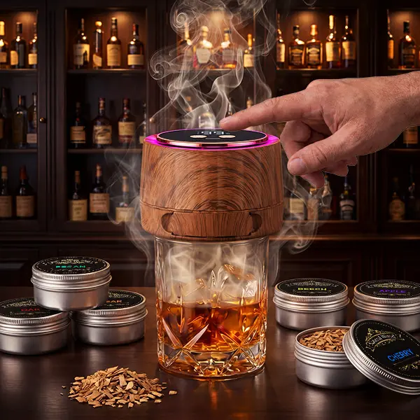 [Lipoo] Electric Whiskey Smoker Kit - Rechargeable Cocktail Smoker with 6 Wood Chip Flavors - Smoke Infuser for Old Fashioned & Bourbon Cocktails - No Butane Needed - Whiskey Gifts for Men Dad (Rich Oak) campingessentials