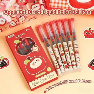 6-Pack Gel Pen Red Apple Neutral Pen, Black Ink, 0.5Mm Point, Large Capacity, Smooth Liquid Ink, Quick-Dry, Smooth Writing, For Journaling, Office & School Supplie, Holiday Gift