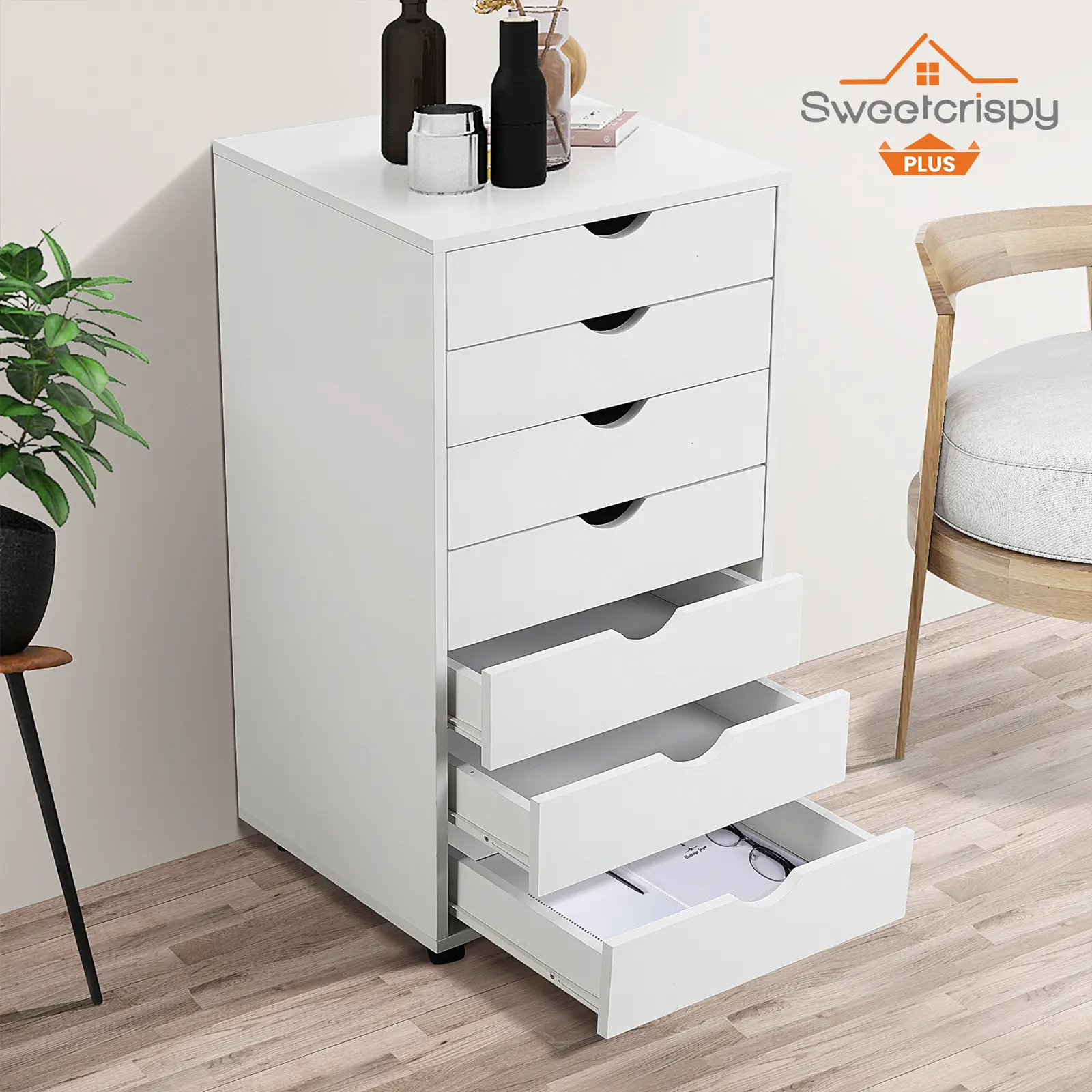 7 Drawer Chest - Dresser Storage Cabinets Dressers Wooden Dresser Bedroom Cabinet with Wheels Mobile Organizer Drawers for Office, Home