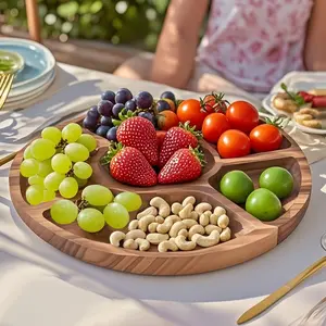 Wooden Cheese Board Set, Five-Compartment Food Tray, Multi-Purpose Fruit Plate, Reusable Snack Serving Dish, Kitchen Decor & Storage Solution, Dessert Plates, Salad Serving Plates