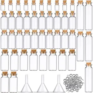 45 Pcs Small Mini Glass Bottles with Cork Stoppers Small Glass Jars with Lids Tiny Spell Jars with 50 Eye Screws and 3 Funnels for DIY Art Craft(0.5ml, 2ml, 5ml, 10ml, 20ml)