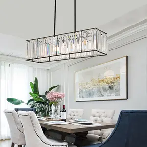 Modern Rectangular Black Crystal Chandelier: Elegant Light Fixture with 5 Lights Perfect for Dining Room Ambiance pretty  lights Lamp Decorative