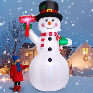 GOOSH 10.3 FT Christmas Decorations Inflatables Snowman Outdoor Decoration Blow Up Holds a Red Sign with Built-in LEDs for Garden Lawn Indoor Party Decor