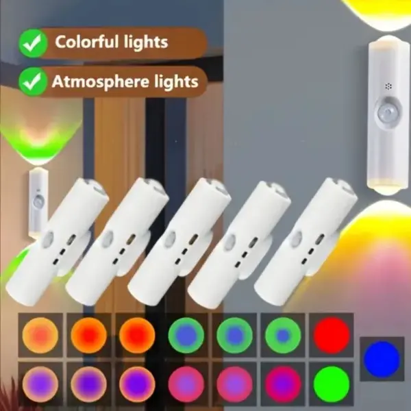 4-Pack Motion Sensor Decorative Dimmable RGB Spotlights, USB-Rechargeable Modern Cat's Eye Indoor Lights for Bedrooms, Stairs & Mood Lighting, Decorative Lights, Wardrobes, Dimmable Lamps, Interior Lights