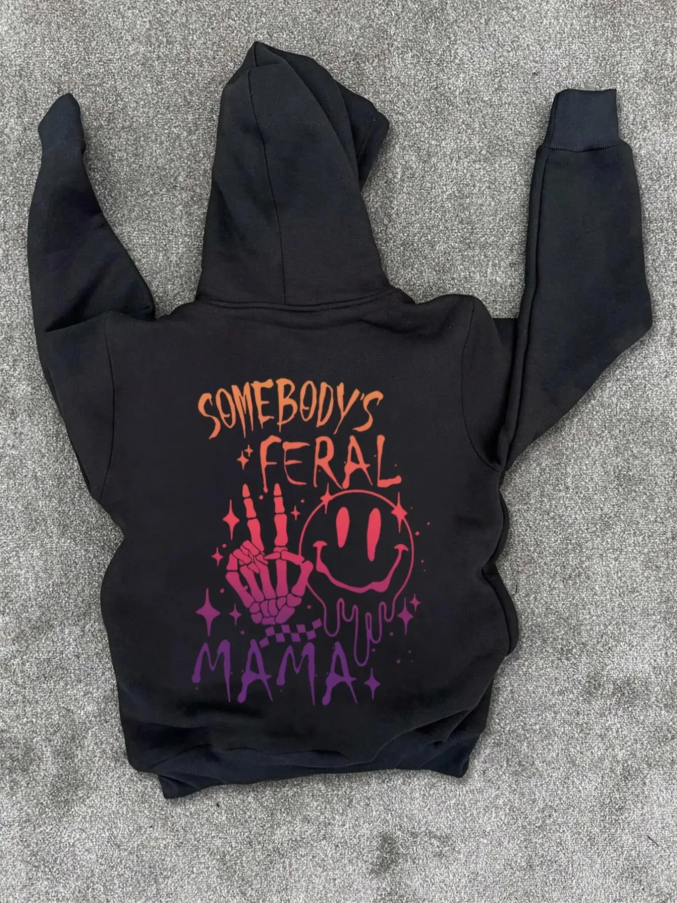 Women's Fall Winter Hooded Sweatshirt, Graphic Hoodie Sweatshirt, High Street Fashion, Casual Loose-Fitting, Skull Smiley Letter Print, Drawstring Pockets, Casual Cozy Sweatshirt