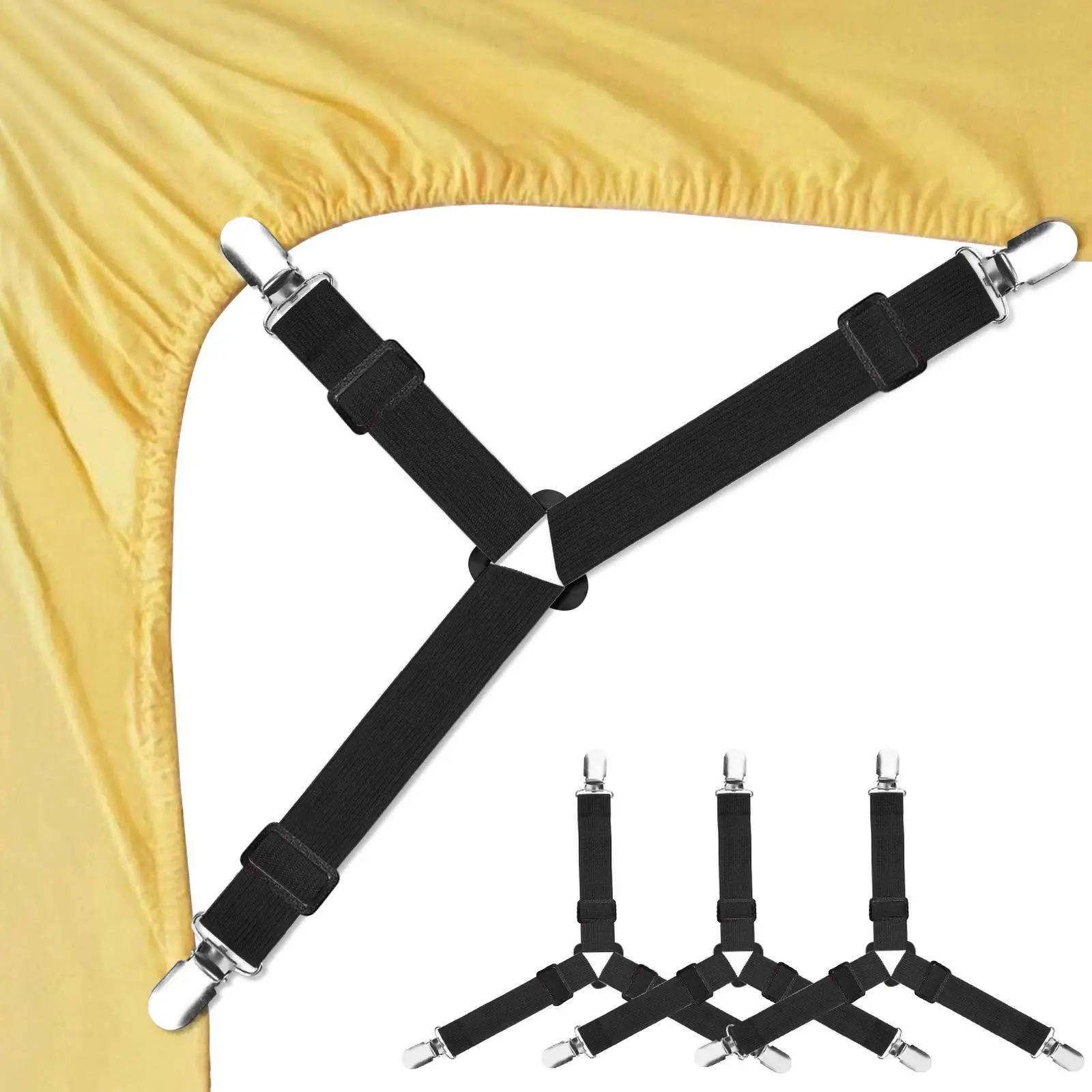 Bed Sheet Fastener, 4pcs/set Adjustable Triangle Elastic Band Clip, Durable Bedding Accessories For Bed Sheet Mattress Cover Sofa, Bed Sheet Grippers, Home Accessories