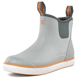 TruDave Mens Deck Boots, Waterproof Rain Boots for Men, Anti-Slip Ankle Rubber Boots for Mens Fishing Boating Size 6-14 Lightweight Comfortable Walking Shoes Footwear Stylish Grey Closed Boy