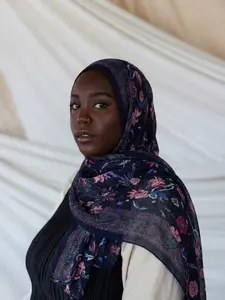 Women Floral Print Chiffon Hijab Scarf, Elegant & Breathable Design, Perfect for Daily Wear at Home, Stylish Headscarf for Ladies, Turban Hijab