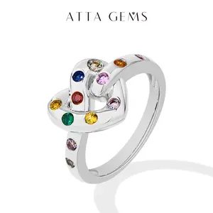 ATTAGEMS Women's Classic Heart-Shaped Promise Ring with Colorful Synthetic Gemstones, Unique Fine Artificial Gemstone Jewelry, Ideal for Daily Wear & Wedding Anniversary Love Gift, Vibrant Design R267,summerwins