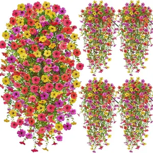 Artificial Hanging Flowers, 4 Counts/set UV Resistant Faux Silk Orchid, Fake Flower Vine, Fake Flowers for Garden, Porch, Window, Home Decor, Fruit, Artificial Faux Plants, Outdoor Artificial Flowers