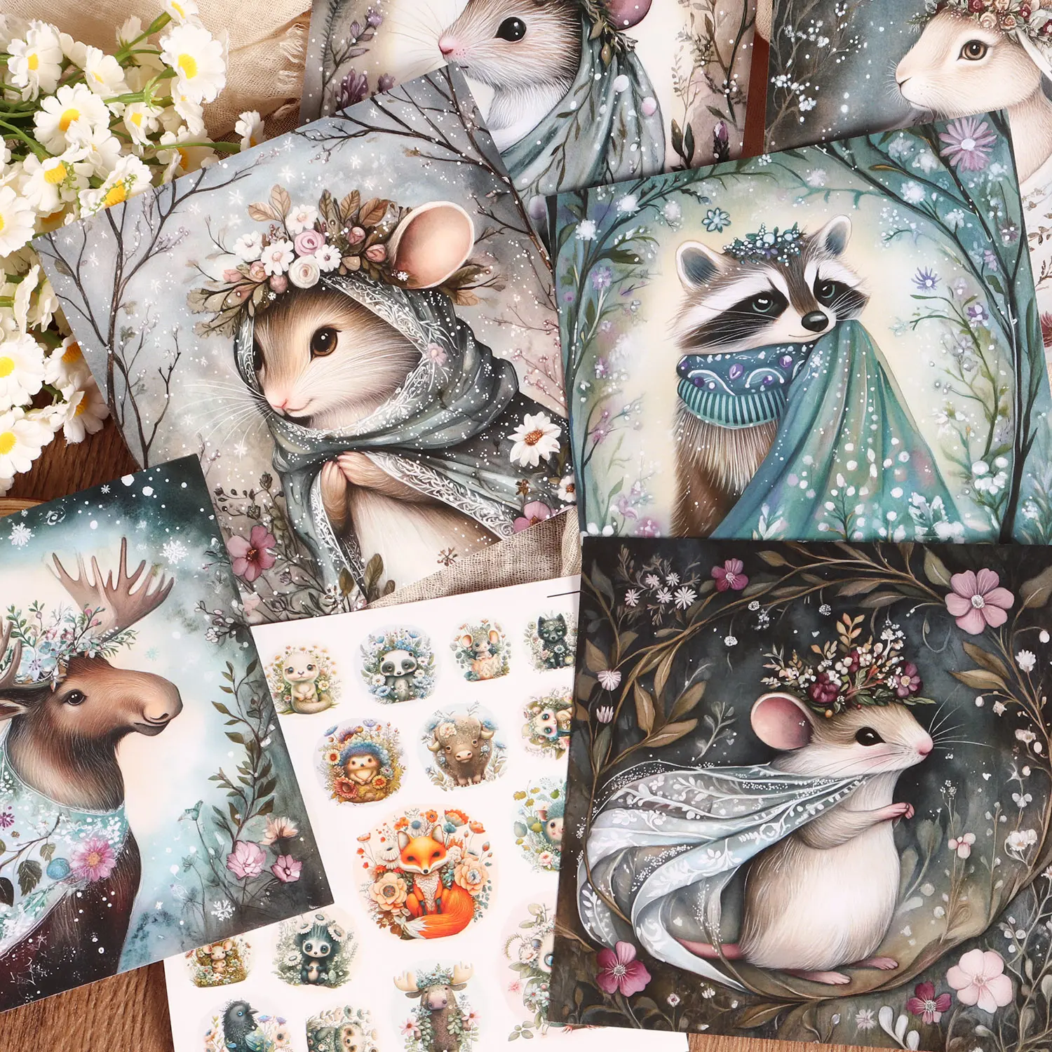 JAIIMAN 58pcs (24 papers, 34 stickers) Imbolc Animals DIY Decoupage Paper Kit, Creative Craft Kit, for Arts Crafts, Scrapbooking Supplies, Junk Journals, Sticker Packs