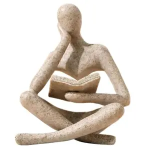 Bookshelf Decor Thinker Statue - Abstract Art Reading Thinker Sculpture Figurine Aesthetic, Modern Home Decoration for Living Room Office Shelves Coffee Table Desk Decor