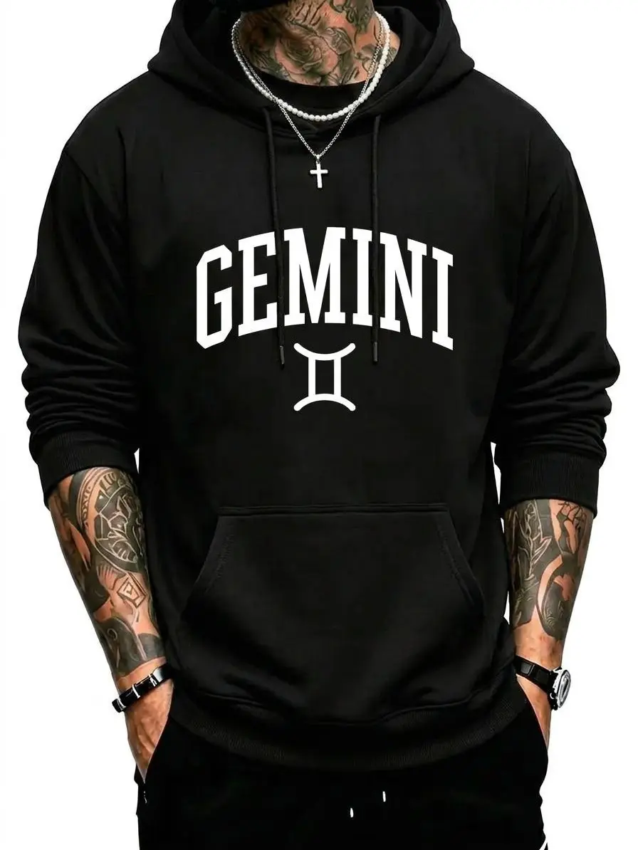 Men's Unisex Gemini Zodiac Sign Graphic Print Hoodie - Oversized/Fitted, Funny Fashion Astrology Horoscope Varsity Letter Casual Cotton Long Sleeve Comfy Pullover Fall Winter Top