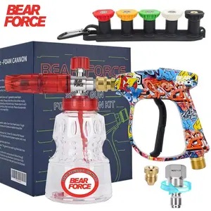 BEAR FORCE High Pressure Washer Foam Cannon Kit 3000PSI, FOR PRESSURE WASHER, Spray Gun Power Washer Short Handheld with M22 Inlet-14mm & Foam Cannon Foam Gun with 5 Nozzles Tips #035 & 3/8'' Quick Connector, Snow Foam Lance, 1 Liter, Car Washing