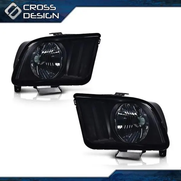 CROSSDESIGN Headlights Replacement Fit For 2005-2009 Ford Mustang Left+Right Smoked Lens