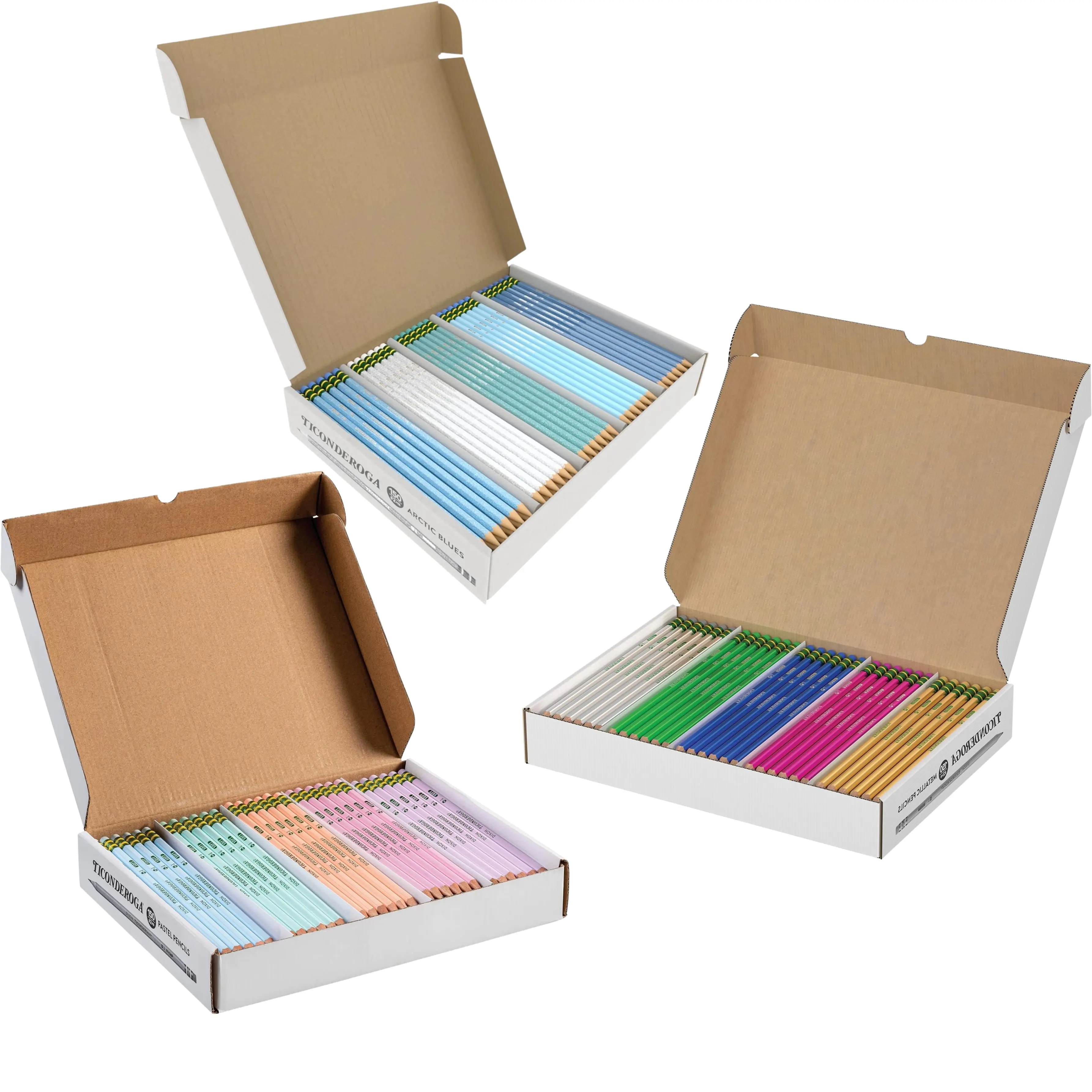 Ticonderoga Wood-Cased Pencils Bulk Variety Pack, 450 Total Count - Pre-Sharpened 2 HB Soft: 150 Arctic Blues, 150 Metallic Colors, 150 Pastel Colors Assortment
