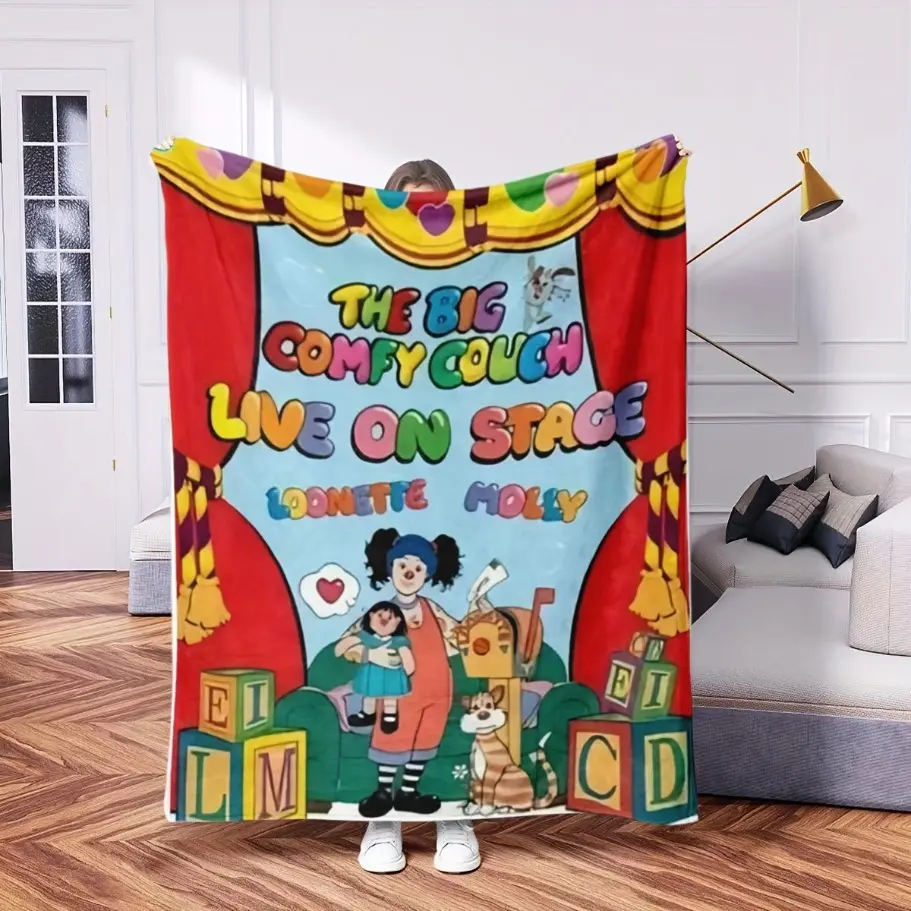 The Big Comfy Couch Live on Stage Flannel Cozy Throw Blanket - Soft Fluffy, Comfy and Cozy All-Season Textile, Vibrant Theater-Themed Illustrations, Multi-Use for Sofa/Camping, Gift for Theater Lovers/Christmas, 50in, Model 10000077689582, SKU 100001, Sof