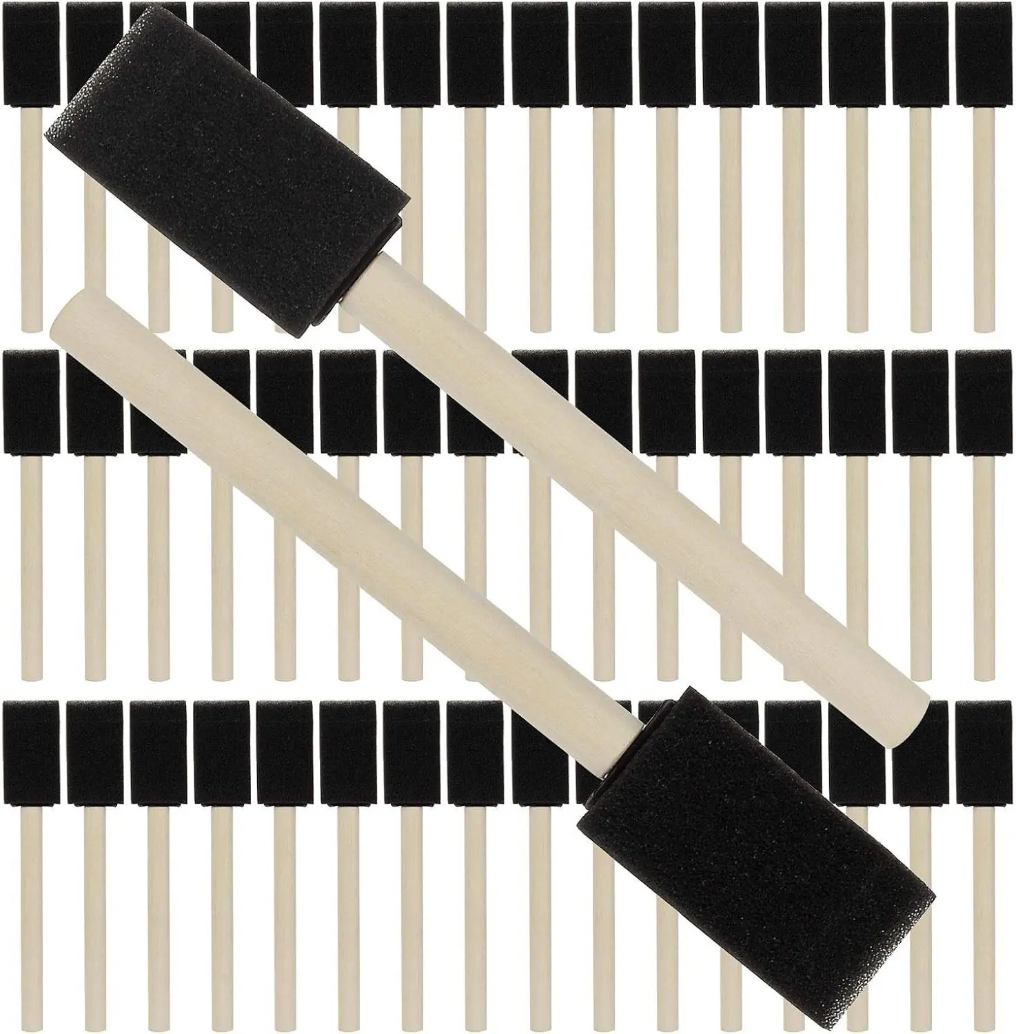200 Pack 1 Inch Foam Sponge Brush with Wood Handle for Acrylics, Stains, Varnishes, Crafts