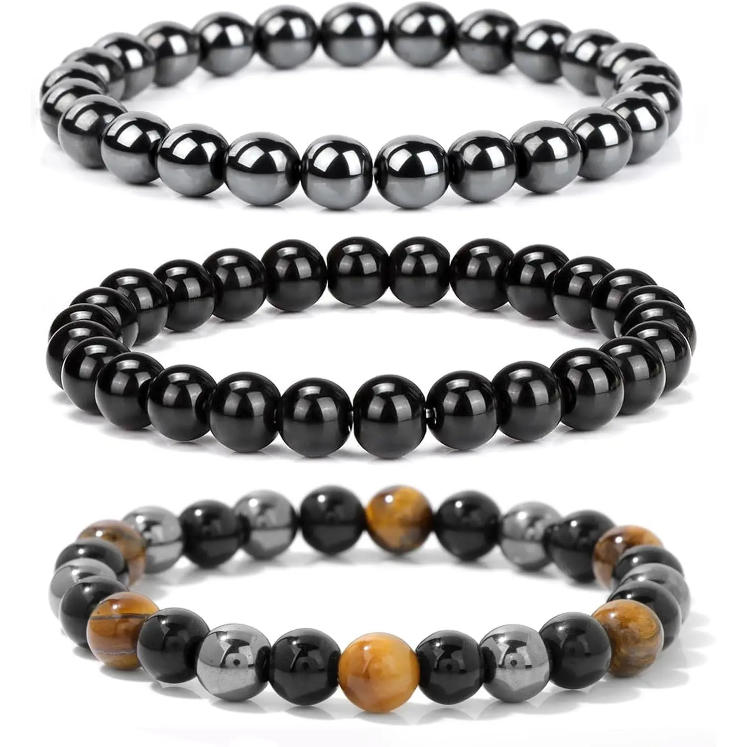 3pcs Crystal Bracelet Set - 8mm Beaded Citrine, Green Aventurine & African Turquoise for Adults, Unisex Daily Wear Jewelry, Excellent Gift Idea for Colleagues, Unisex Names, Triple Protection Bracelet
