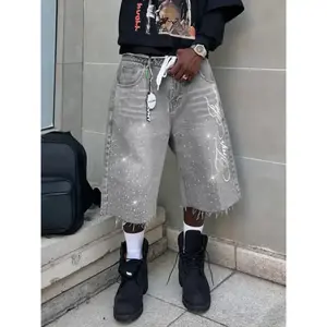 Retro vintage rhinestone embroidered casual jeans, one seventh jeans, letter embroidery, American street style, suitable for all seasonsRAIMENTRY