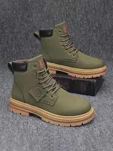 Men's Boots Fashion British Vintage Style Versatile Trendy Motorcycle Work Boots, Casual All-Season Footwear