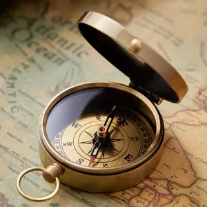 European Style Zinc Alloy Retro Nostalgic Flip Compass with Chain  Metal Compass Study Decoration Ornament Gift Exquisite Set  outdoor