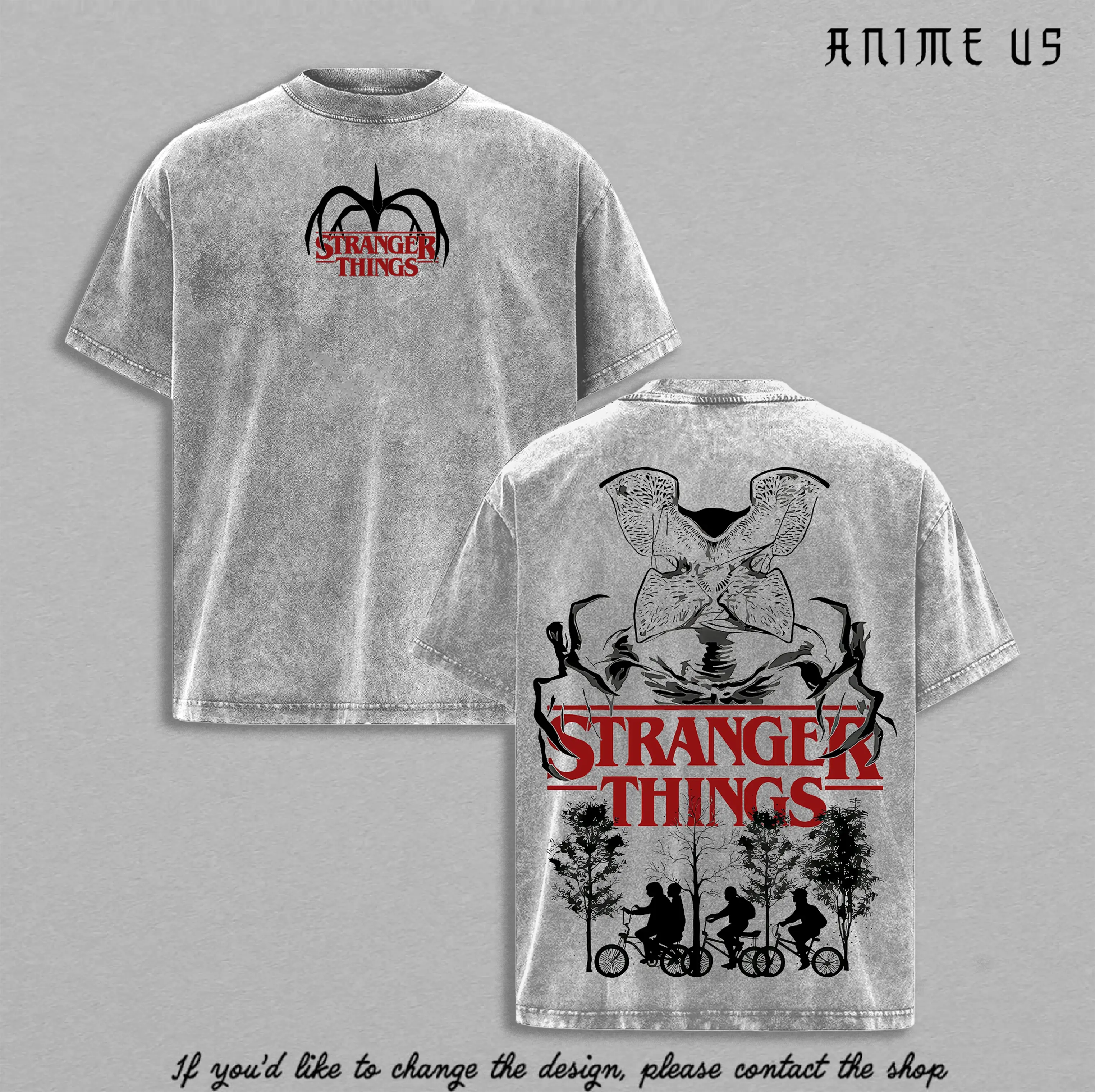 Stranger Things T Shirt Vintage Washed Oversized Graphic Tee Demogorgon Retro Horror Series Shirt Hawkins Bike Scene Streetwear Top for Fans Men Women