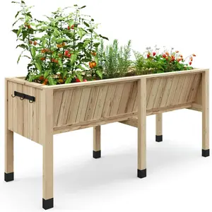 [FLASH SALE] Garvee 46x24x31 in Wooden Raised Garden Bed with Legs & Hooks,13.7 in Planter Box, Non-Woven Liner, Outdoor Vegetable, Herb & Flower Planter