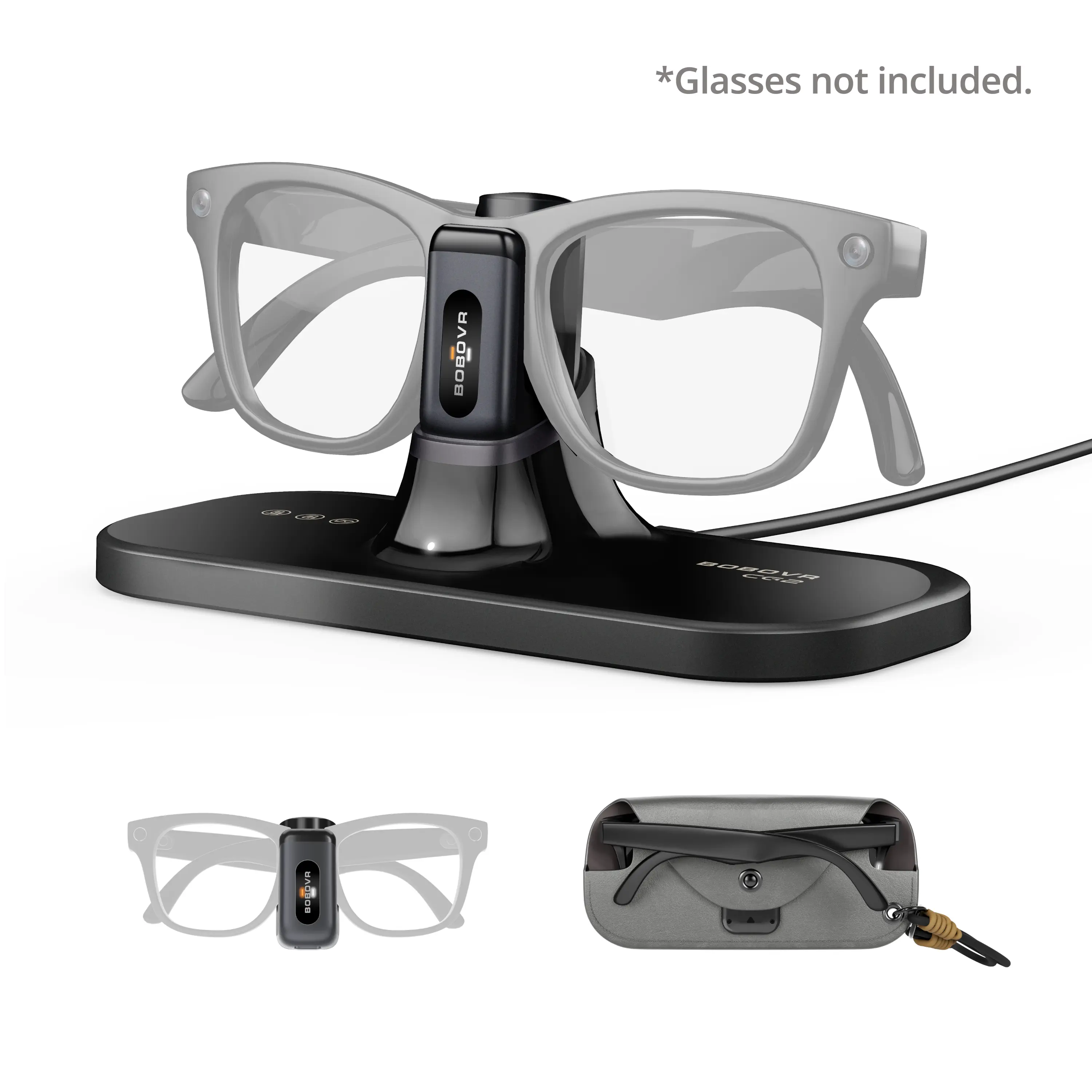 BOBOVR CG2 Smart Glasses Charging Dock - Wearable Electronic Gadgets Accessories for Ray-Ban Meta (Wayfarer/Headliner/Skyler) & Oakley HSTN, Magnetic Desk Dock, Portable Battery Clip, Travel Case Included (Glasses Not Included), Devices