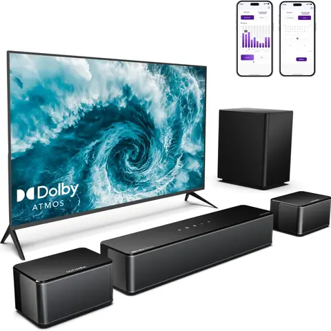 ULTIMEA 5.1 Sound Bar with Dolby Atmos, 410W Surround Sound System for TV, 3D Sound Bars for Smart TV with Subwoofer, Adjustable Surround and Bass, Home Audio Soundbars for TV, HDMI eARC, Poseidon M4T#SummerVibes