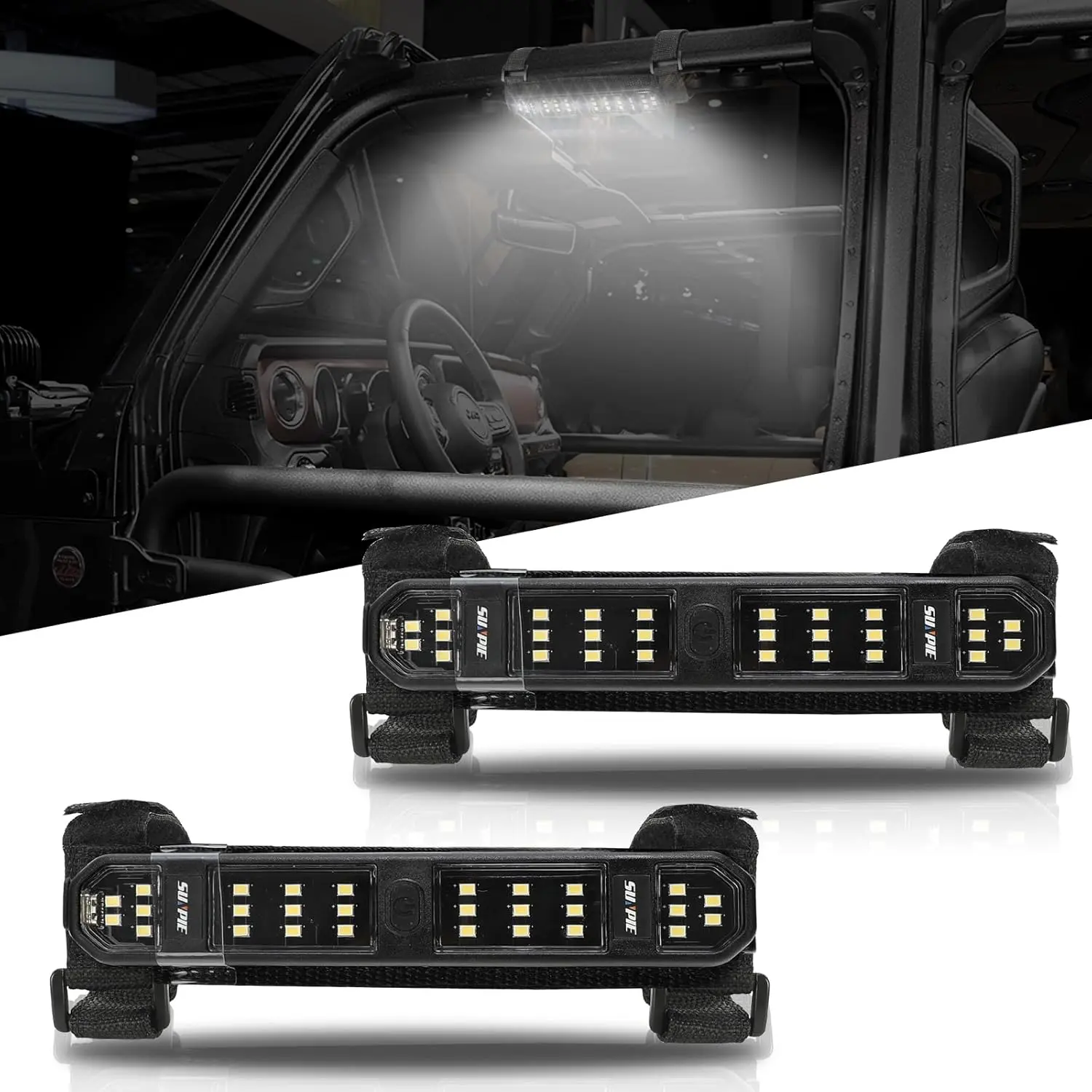 SUNPIE Adjustable Rechargeable Magnetic Clip-On UTV Interior LED Dome Light - Car Light Embellishments, Car Interior Decor, General Offroad Lighting for Polaris, Can Am Pioneer/Talon, Kawasaki Mule/Teryx, Arctic Cat ATV, Truck, Tractor, Offroad Lights