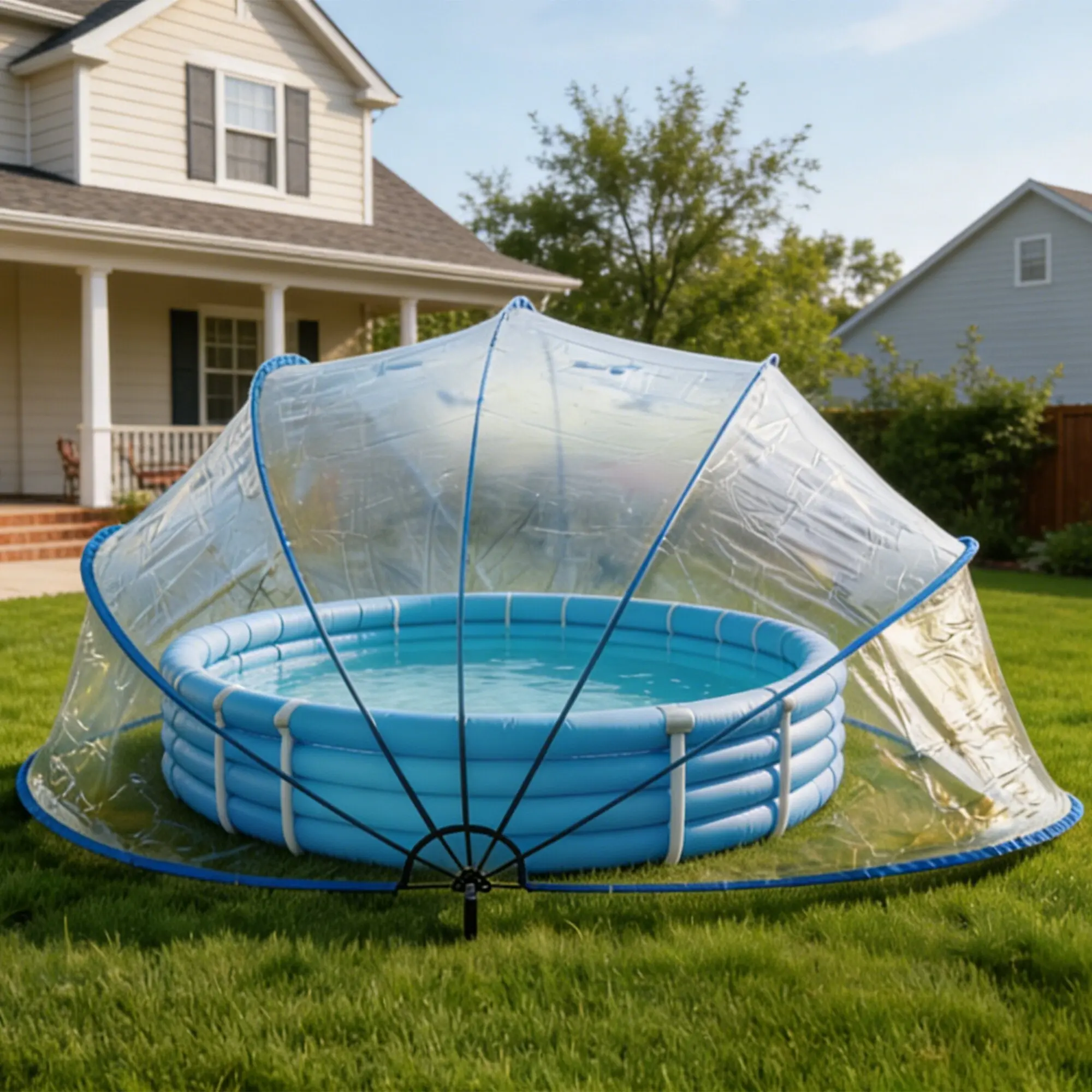 18FT Retractable Pool Dome Cover for Above Ground Pools, Clear PVC Round Pool Enclosure, 180° Easy Open Solar Pool Cover, UV Rain Dust Leaf Protection, Heat Retention for Backyard Swimming Pools
