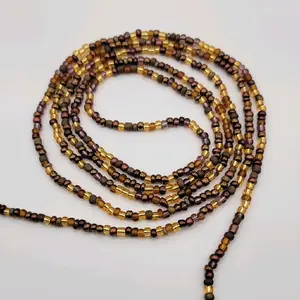 Brown Suga Waist Beads - Elegant Brown and Gold Beaded Waist Chain for Stylish Outfits
