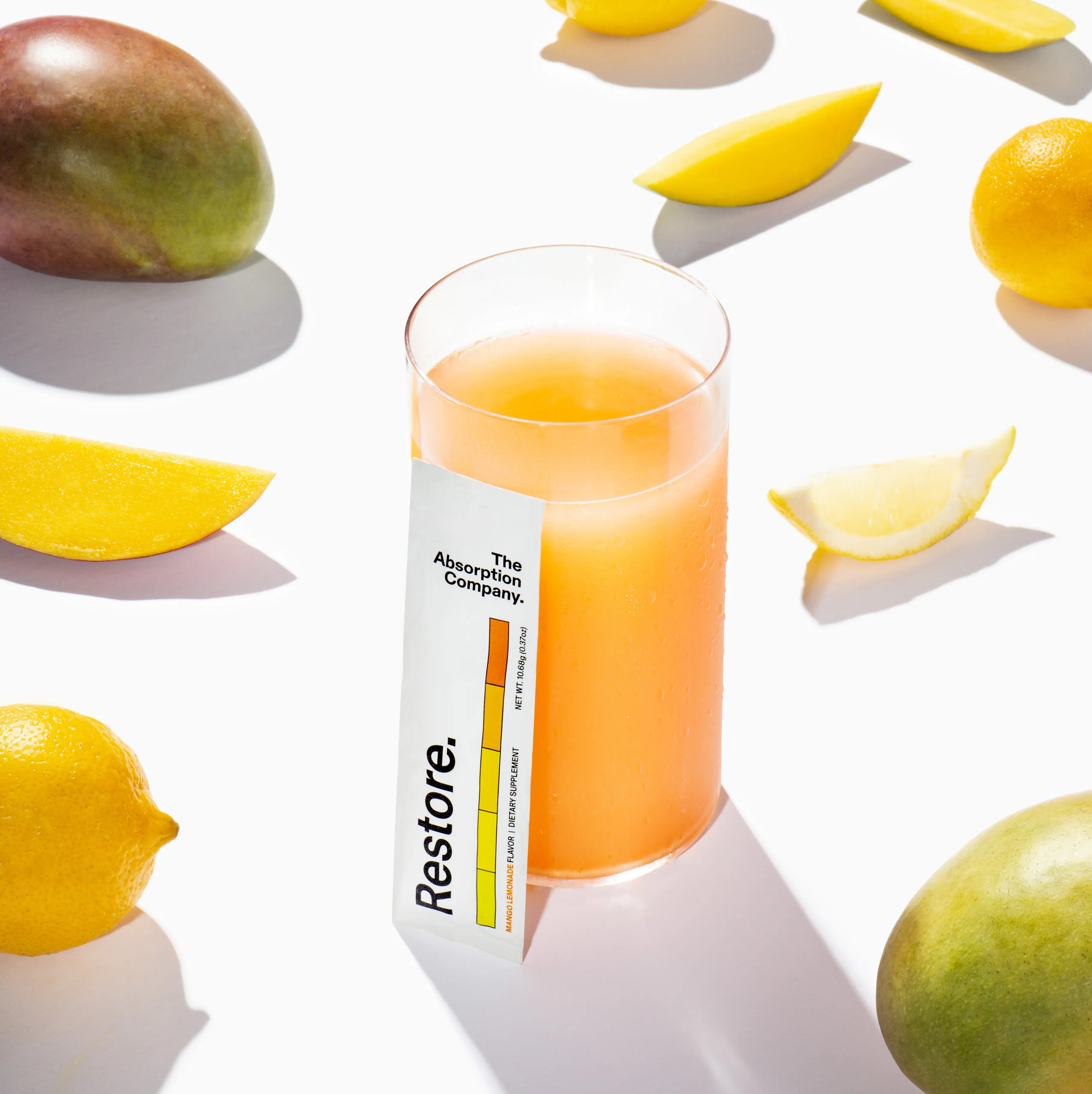 Restore Zero Sugar Electrolyte Drink Mix Sticks with Liposomal Glutathione, Vitamin C, Methylated B Vitamins & CoQ10 – Instant Hydration for Post-Workout & Hangover Recovery – Mango Lemonade