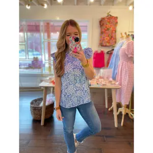 Blue Blooms Ruffle Top