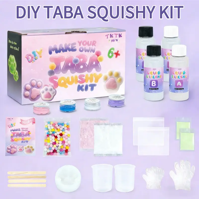 DIY Squishy Toy Kit- Glow in the Dark Big Cat Paw Taba Squishy with Rubber Tree Creative,Stress Relief Fidget Toys Squeeze Balls Stress Balls，Slime Making Kit Taba Craft Set,Gifts for Girls Kids Birthday Gifts